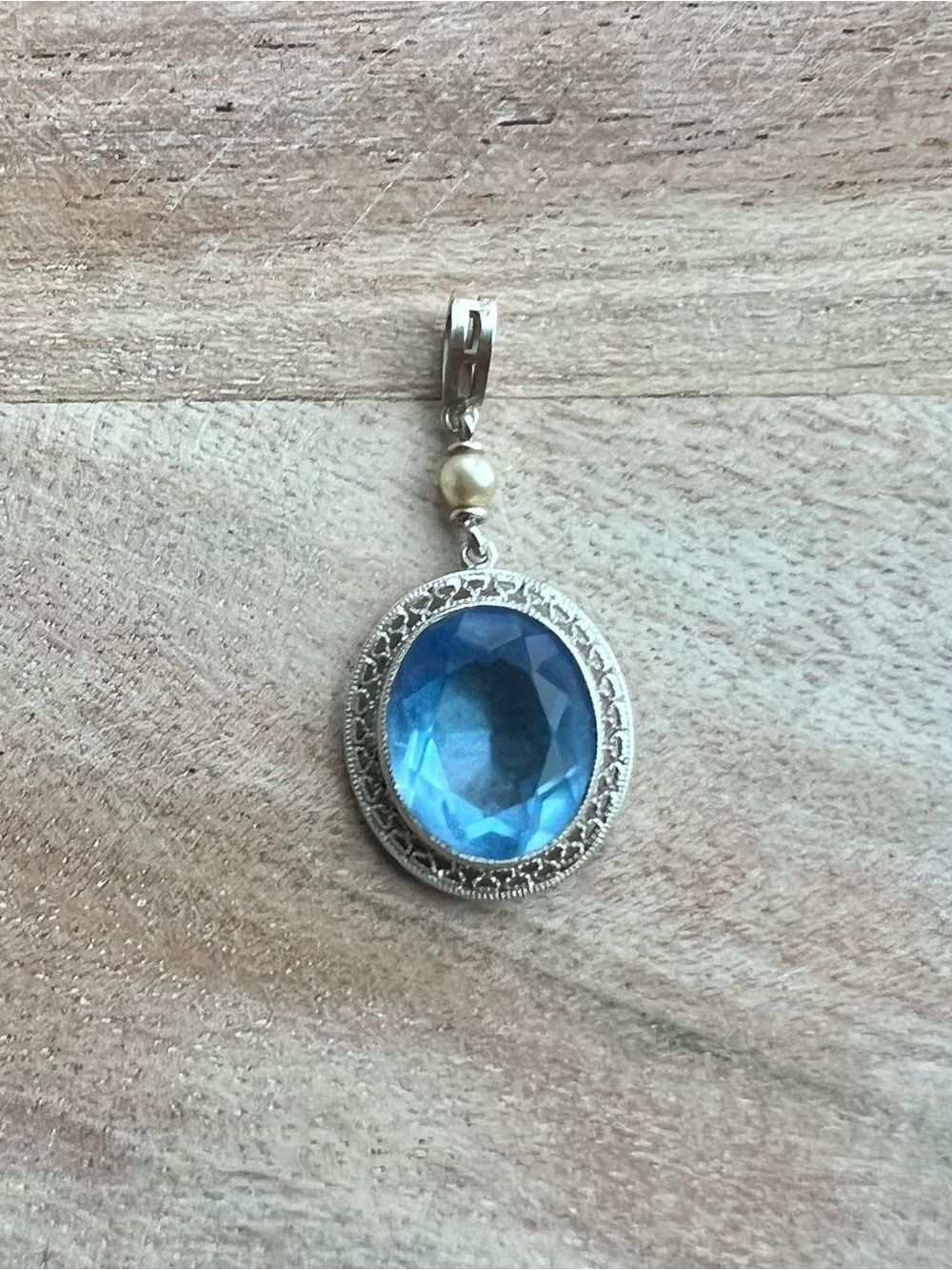 Vintage Sterling Silver Pendant Necklace with Blue Gem and Pearl Accent
